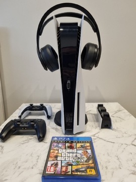 Konsola PlayStation 5 + 2pady, stacja, słuchawki 