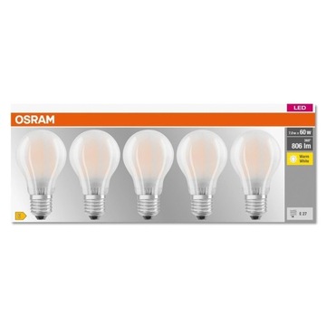 5x ZARÓWKA LED OSRAM 7W=60W E27 2700k SZKLANY MAT