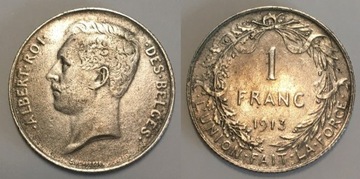 Belgia 1 Frank 1913 "Albert I" srebro