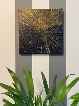 Abstrakcyjny obraz akrylowy złoto i czerń 30x30cm