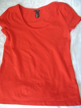 BASIC H&M Bluzka czerwona z dekoltem t_shirt S 