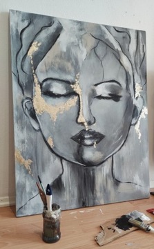 Obraz portret kobiety ręcznie malowany akryl 90x70