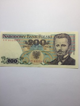 200zł J.Dąbrowski1988r,UNC z paczki ban.seria EM