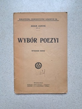 Adam Asnyk Wybór Poezji 1908 poezja antyk vintage