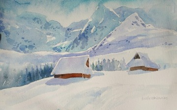 TATRY  PO ZAMIECI (akwarela wykonanie)36X57CM