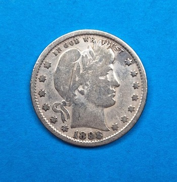 USA Quarter Dollar Barber rok 1898, srebro 0,900