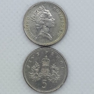 5-Pence 1990 r. Wielka Brytania 