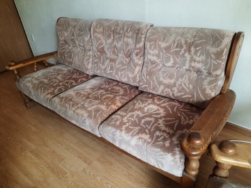 Kanapa (sofa) vintage, lite drewno - komplet x2