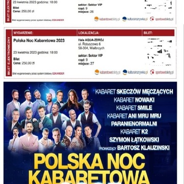 2 bilety Polska Noc Kabaretowa 24.04.23 WAŁBRZYCH