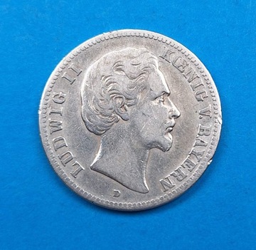 Niemcy, Bawaria 2 marki 1876, Ludwig II, Ag 0,900