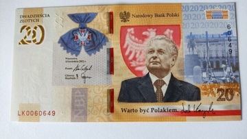 Banknot Lech Kaczyński 20 złotych 2021 r.