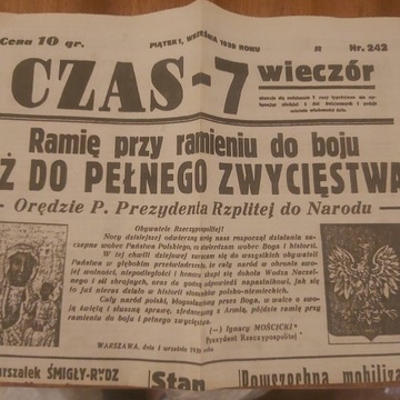 Gazeta czas -7 wieczor z 1.9.1939