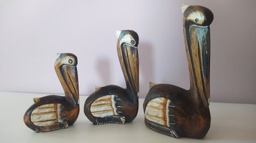 Figurka drewniania pelikan 3 szt