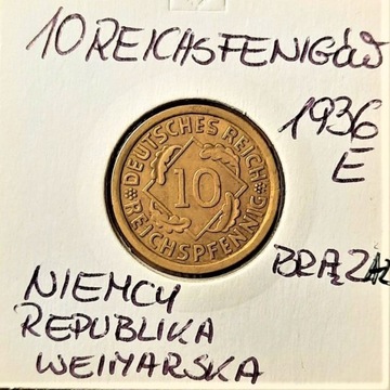 10 reichsfenigów 1936 E  Niemcy- Weimar. ,  stan!!