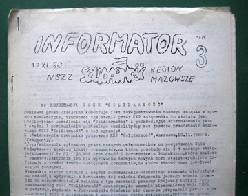 SOLIDARNOŚĆ  Informator Region  Mazowsze XI 1980