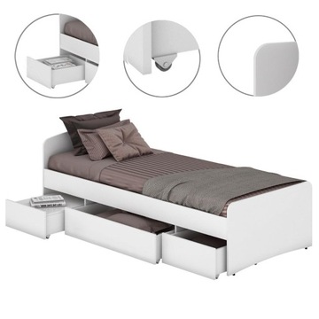 Eleganckie białe łóżko z praktycznymi szufladami"