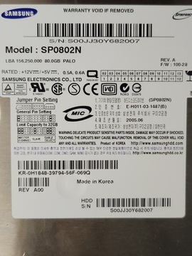 Dysk twardy Samsung SP0802N 80GB PATA IDE ATA