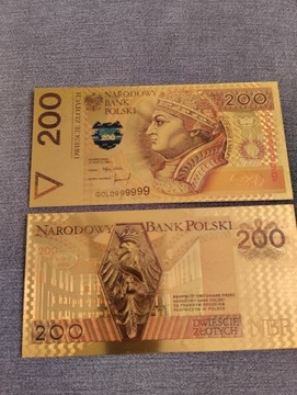 banknot pozłacany 200 złotych