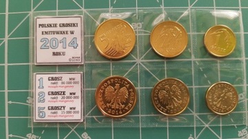 #.1, 2, 5, groszy 2014 MW sześć monet menniczych*