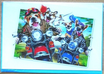 Kartka 3D Psy i motocykl