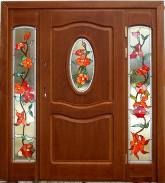 Drzwi Zewnętrzne Dębowe Drewniane Wejściowe Witraż