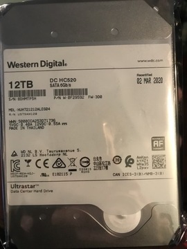 Dysk HDD WD 12TB*DC HC520* Recertyfikowany 1 rok G