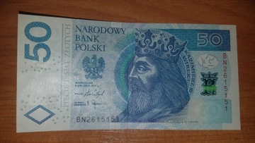 Banknot obiegowy 50 zł ładny numer BN 2615151