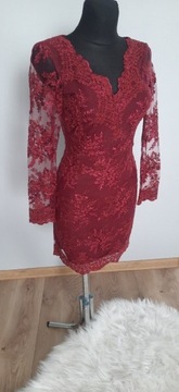 Nowa sukienka koronkowa burgund 