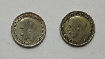 Wielka Brytania 2x 3 pensy 1920 1922