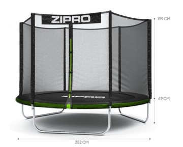 Nowa Trampolina Zipro Jump Pro z siatką zewnętrzną 8FT 252cm.