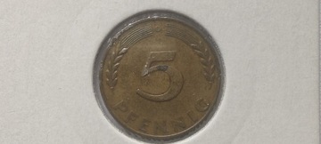 Niemcy 5 fenigów, 1950 r. Znak menniczy „D”. #S32