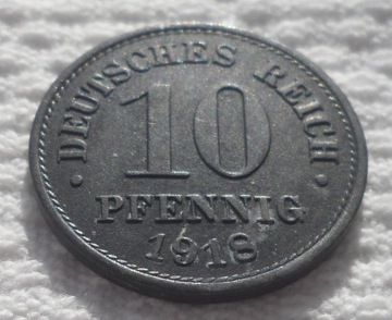 Niemcy Wilhelm II 10 fenigów pfennig 1918 Cynk