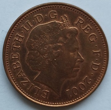 Moneta, Wielka Brytania, Elizabeth II, Penny, 2001