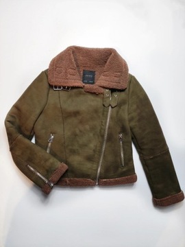 Kożuch Zara biker zielona khaki wiosna M