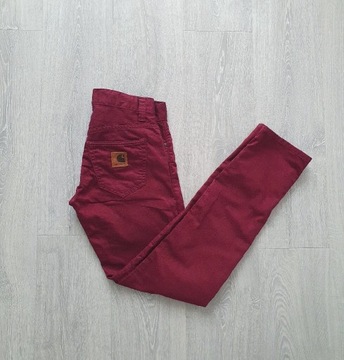 Bordowe spodnie Carhartt L proste nogawki 