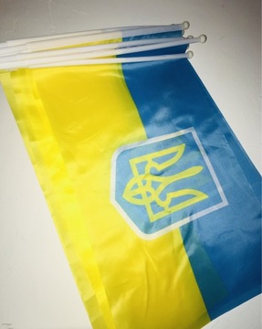 Flaga Ukrainy z herbem 30*40 na patyku 