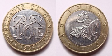 Monako 10 franków 1998 r. BIMETAL Rzadkość!