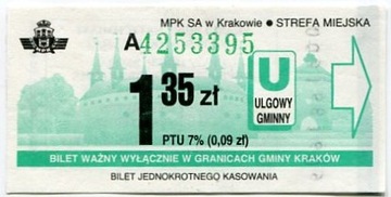 Bilet MPK Kraków - Ulgowy  1,35zł