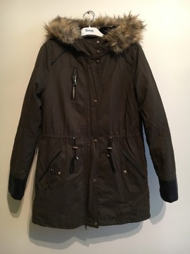 Kurtka parka Stradivarius36-S, khaki,futerko