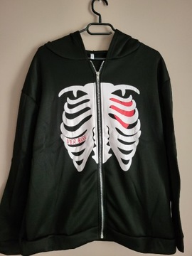 bluza y2k czarna skeleton zip hoodie