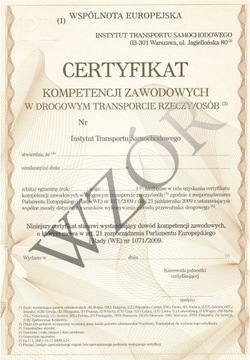 Certyfikat kompetencji zawodowych prz. osób/rzeczy
