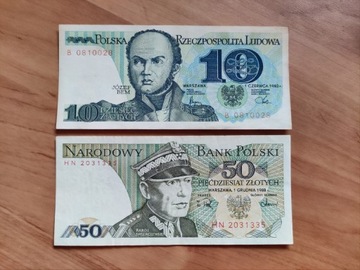 2 Banknoty 10zł i 50zł z okresu PRL 