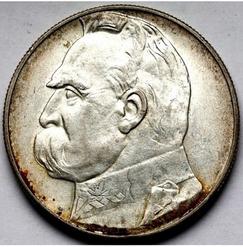 Moneta obiegowa II RP Józef Piłsudski 10zl 1937r 