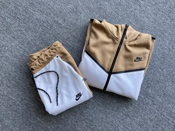 Nike Tech Fleece roz.M biały brąz bluza i spodnie