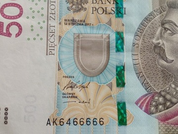 Banknot 500 zł diabelski numer AK 6466666 