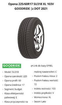 Sprzedam Opona 225/60R17 SU318 XL 103V GOODRIDE