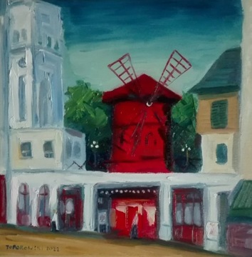 Moulin Rouge, olej, płótno, 30x30 cm.