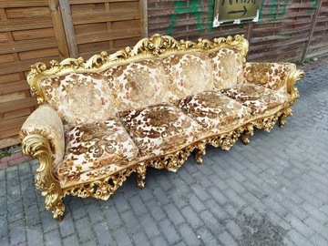 Duża sofa włoska 4 osobowa 265cm złota