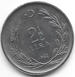 Turcja 2 1/2 lira 1962