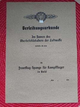 Odznaczenia  Dokument Niemcy Kopia Luftwaffe